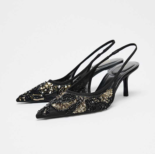 Imported Pointed Toe Brand Logo Heels