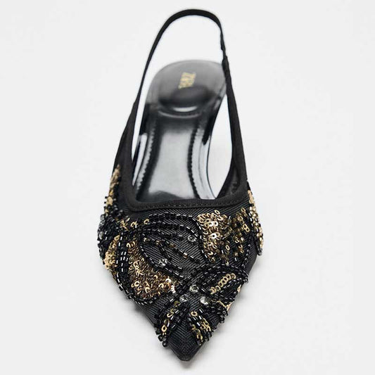 Imported Pointed Toe Brand Logo Heels