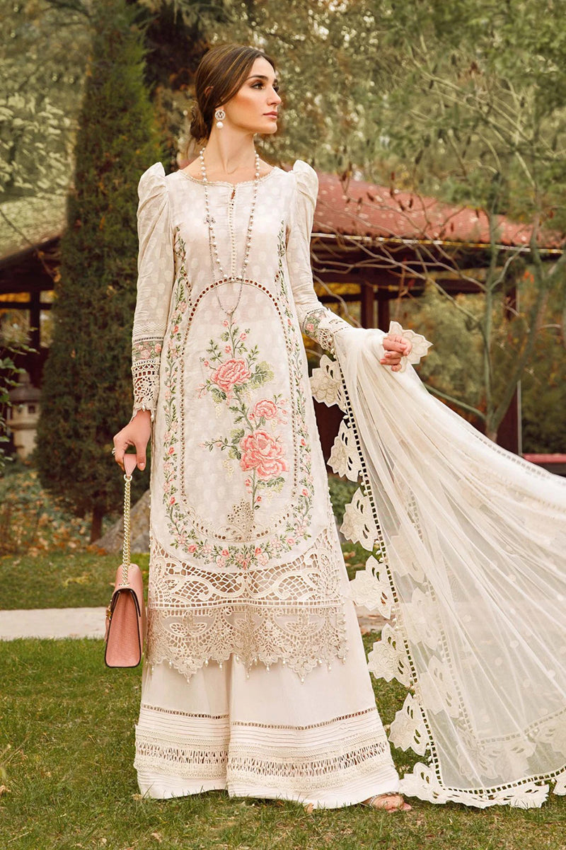 Maria B. 189B - 3 Piece Embroidered Lawn Dress with Bareeze Net Dupatta