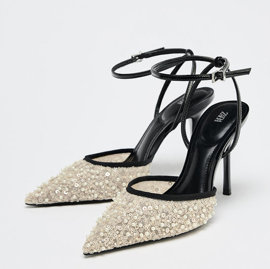 Imported Pointed Toe Brand Logo Heels
