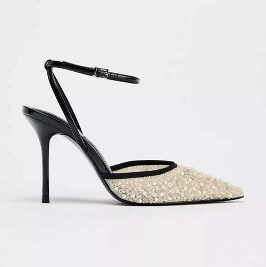 Imported Pointed Toe Brand Logo Heels
