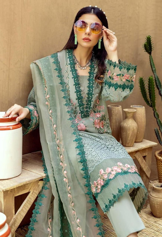 Adan's Libas 05 - 3 Piece Embroidered Lawn Dress with Organza Embroidered Dupatta