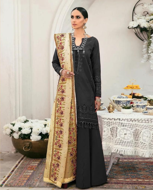 Baroque 33 - 3 Piece Embroidered Lawn Dress with Embroidered Khaddi Net Dupatta