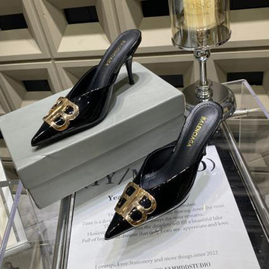 Imported Pointed Toe Brand Logo Heels