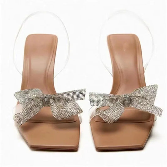 Imported Open Toe Brand Logo Heels