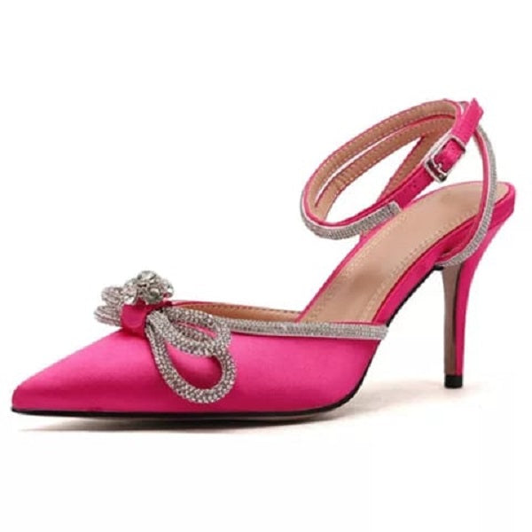 High Quality Imported Pointed Head Rhinestone Bow Knot Heels
