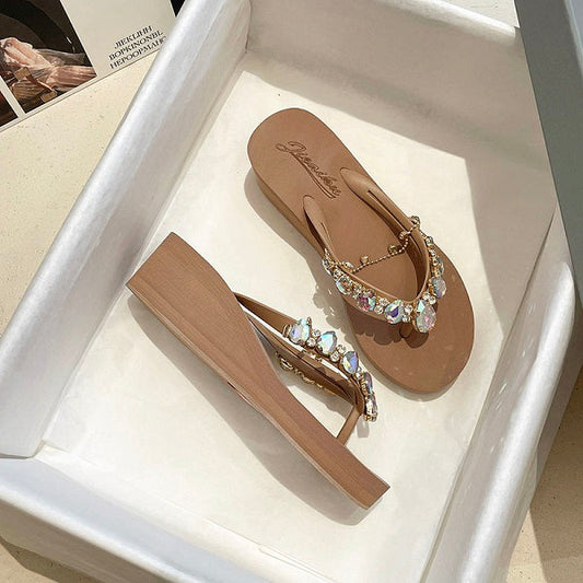Imported Soft Wedge Slipper with Stones