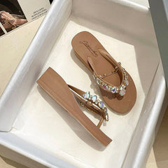 Imported Soft Wedge Slipper with Stones