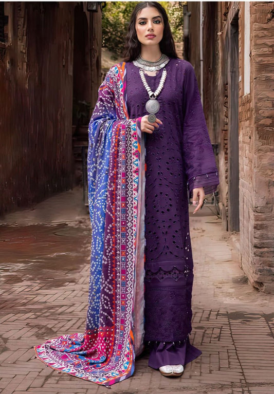Nureh 02 - 3 Piece Embroidered Lawn Dress with Printed Diamond Dupatta