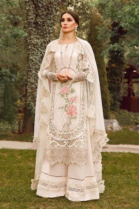Maria B. 197 - 3 Piece Embroidered Lawn Dress with Embroidered Chiffon Dupatta