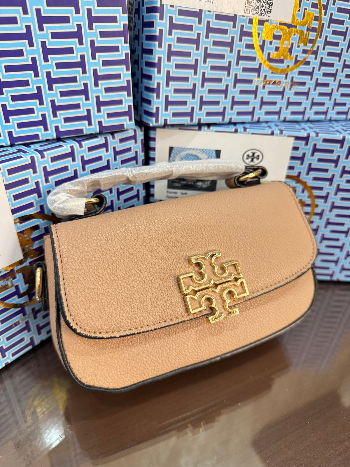 TB Britten Shoulder Bag Shiny Beige