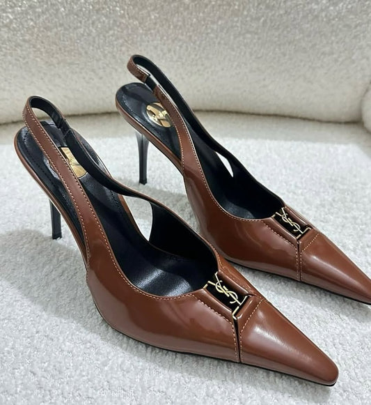 Imported Pointed Toe Brand Logo Heels