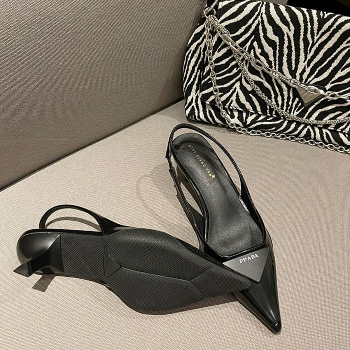 Imported Pointed Toe Brand Logo Heels