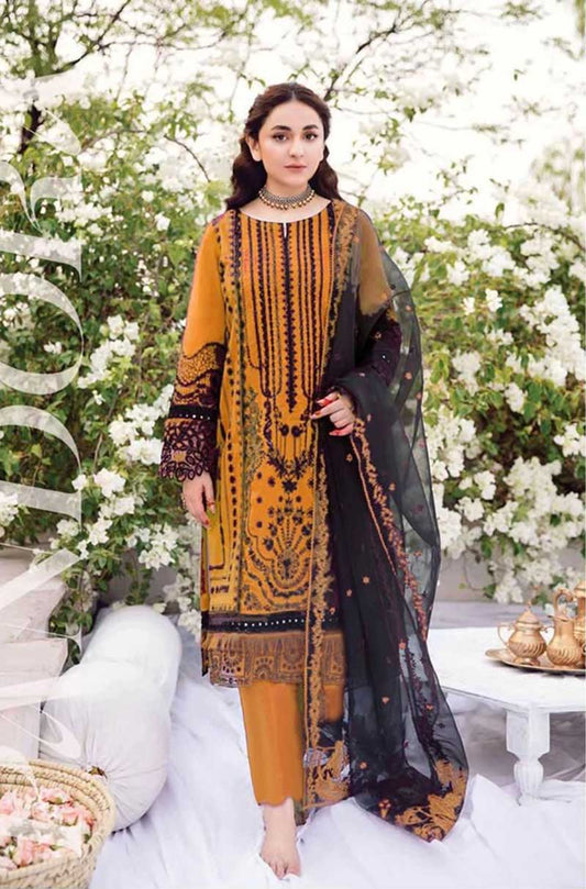 Maria B. 106B - 3 Piece Embroidered Linen Dress with Embroidered Organza Dupatta