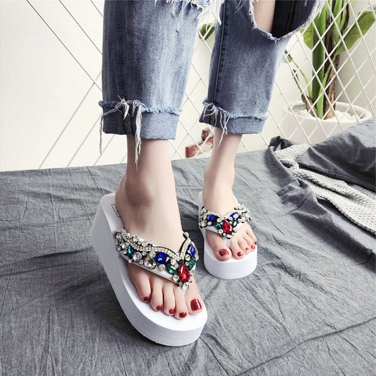 Imported Soft Wedge Slipper with Stones