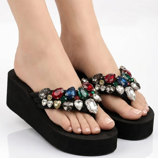 Imported Soft Wedge Slipper with Stones