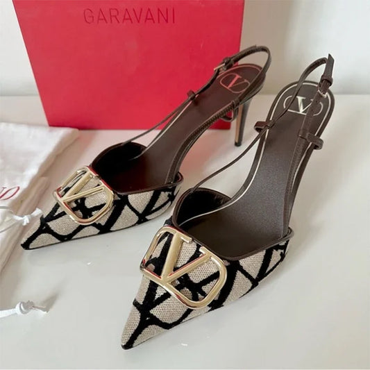Imported Pointed Toe Brand Logo Heels