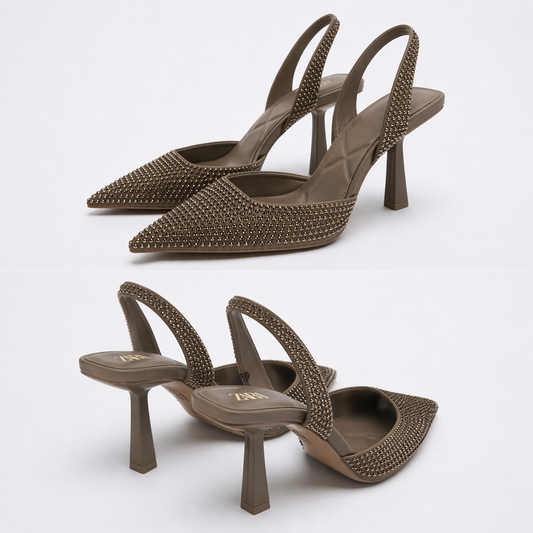 Imported Pointed Toe Brand Logo Heels
