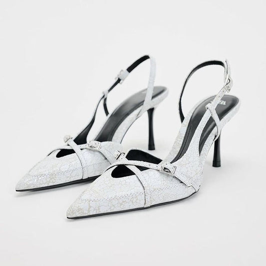 Imported Pointed Toe Brand Logo Heels