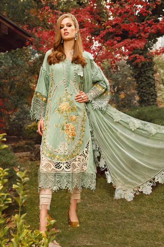 Maria B. 189A - 3 Piece Embroidered Lawn Dress with Bareeze Net Dupatta