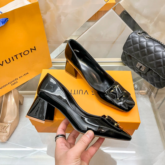 High Quality Imported Brand Logo Block Heels