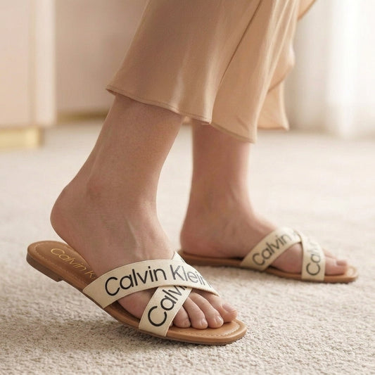 CK 'BAINY' LOGO SLIDES - BEIGE