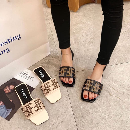 FENDI ROMA STONE SLIDES - BLACK