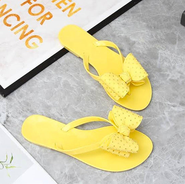 Imported Soft Flat Bow Design Jelly Slipper