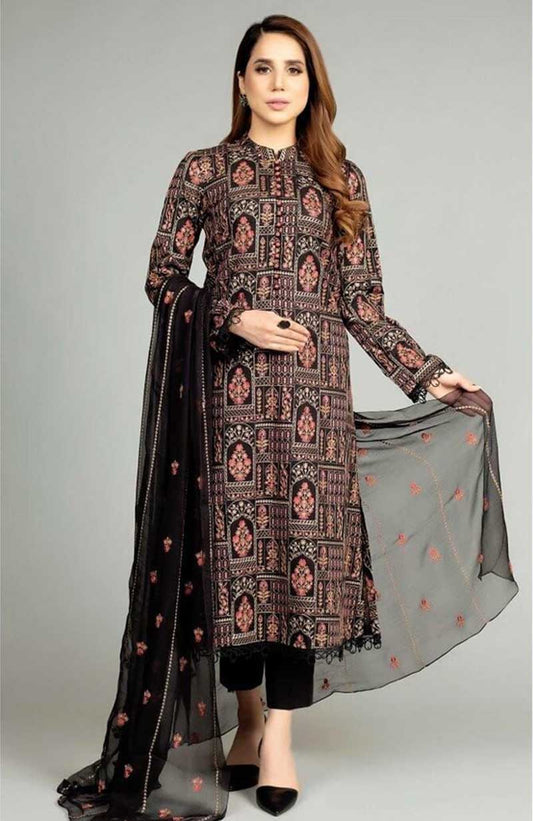 Bareeze 20 – 3 Piece Embroidered Karandi Dress with Chiffon Dupatta