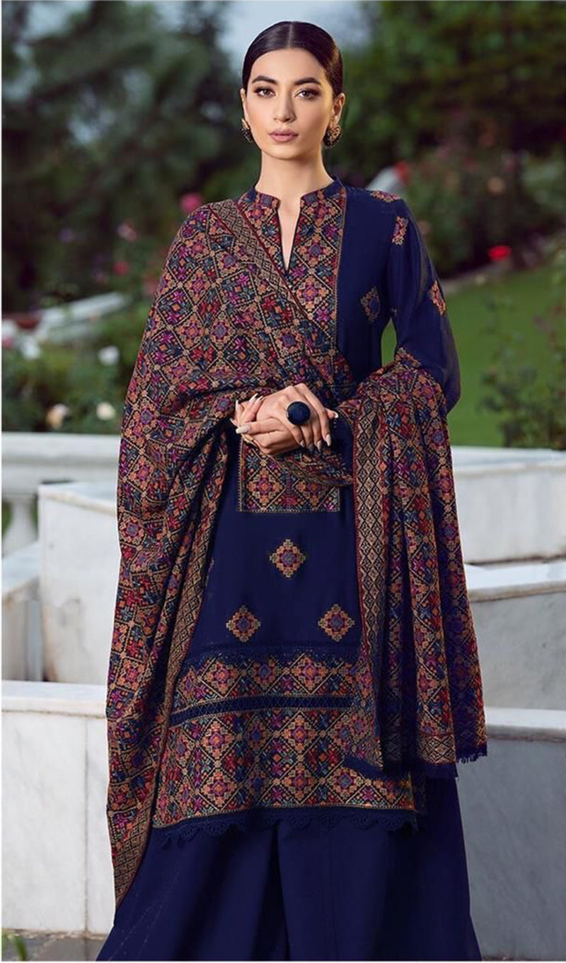 Bareeze 45 – 3 Piece Embroidered Karandi Dress with Shawl