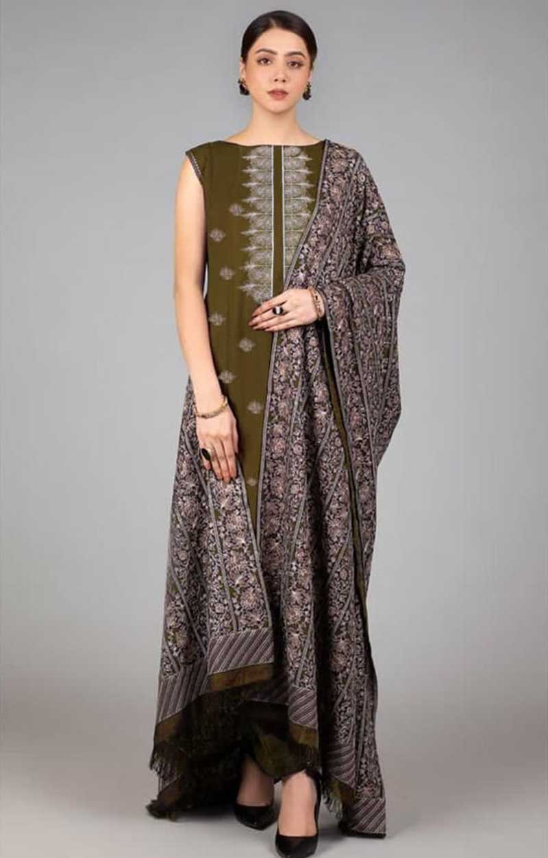 Bareeze 52 – 3 Piece Embroidered Karandi Dress with Shawl