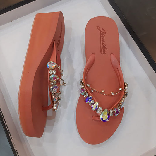 Imported Soft Wedge Slipper with Stones