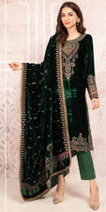 Maria B. 86 - 3 Piece Embroidered Velvet Dress with Velvet Shawl
