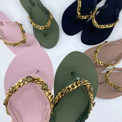Imported Soft Flat Brand Logo Chain Slipper
