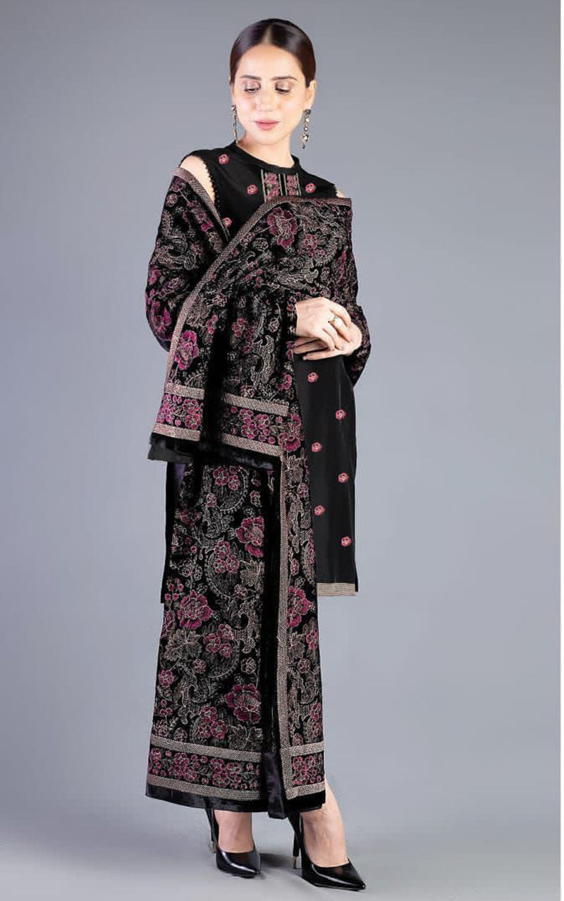 Bareeze 15 - 3 Piece Embroidered Velvet Dress with Velvet Shawl