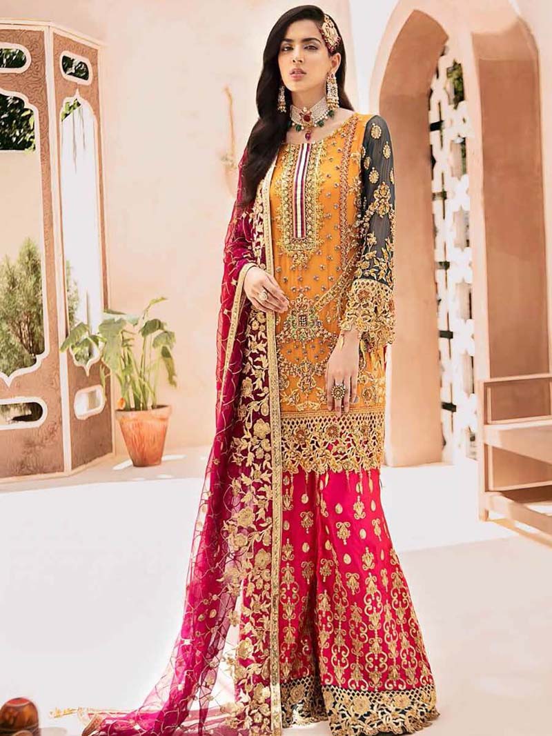 Eman Adeel 01 - 3 Piece Chiffon Dress with Net Dupatta