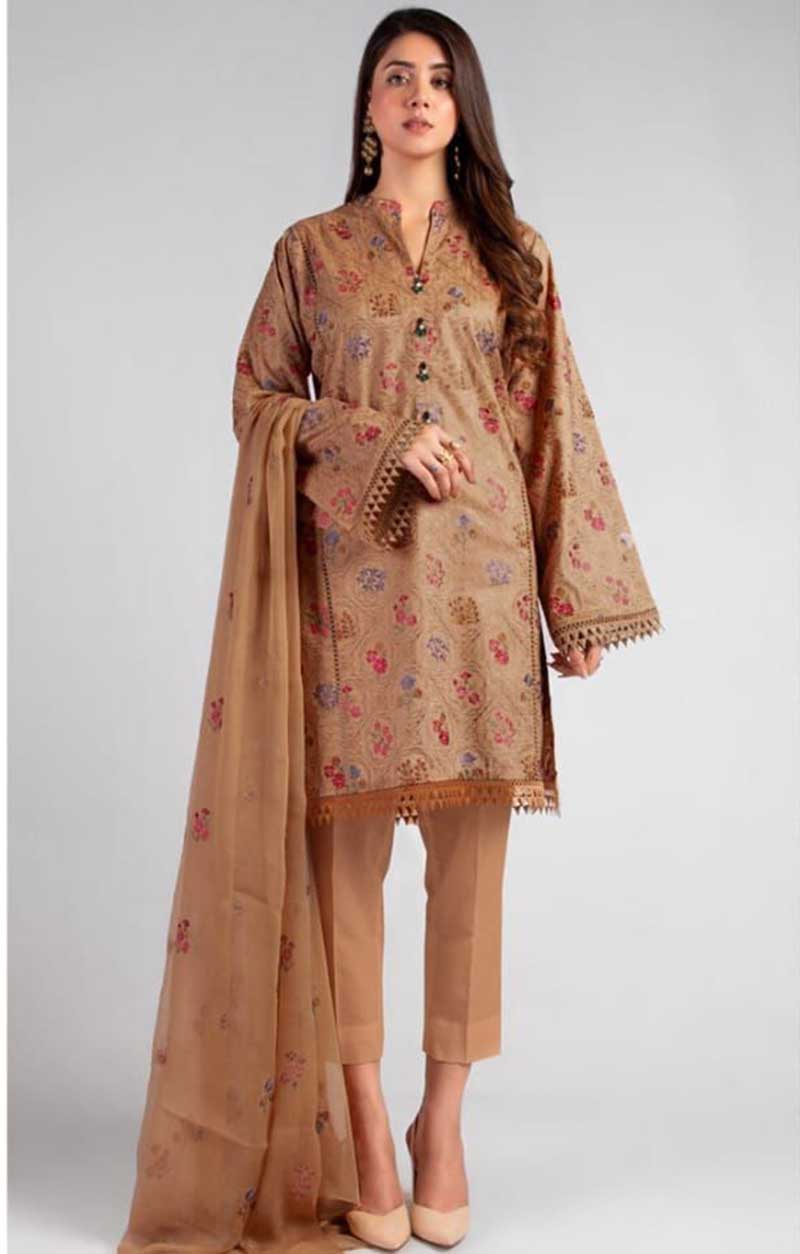 Bareeze 31 – 3 Piece Embroidered Karandi Dress with Chiffon Dupatta