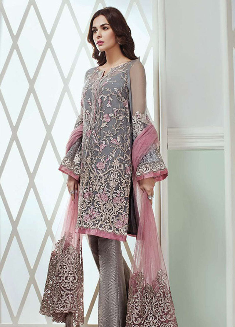 Baroque 38 - 3 Piece Net Embroidered Dress with Net Embroidered Dupatta