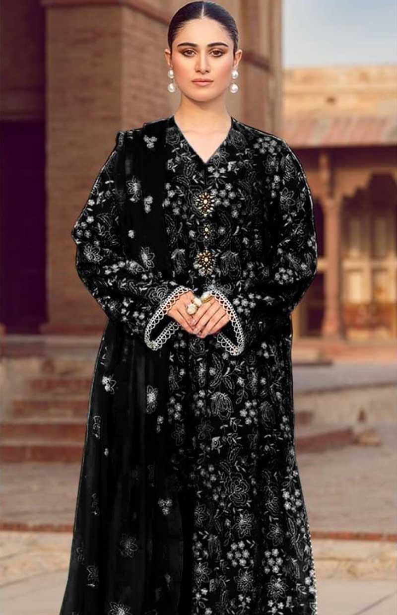 Bareeze 36 – 3 Piece Embroidered Karandi Dress with Chiffon Dupatta