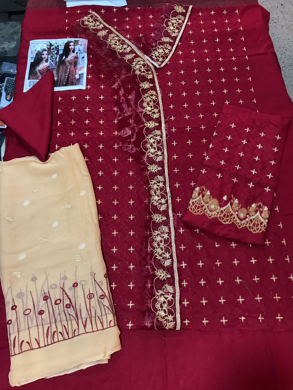 Asim Jofa 08A - 3 Piece Embroidered Linen Dress with Embroidered Chiffon Dupatta