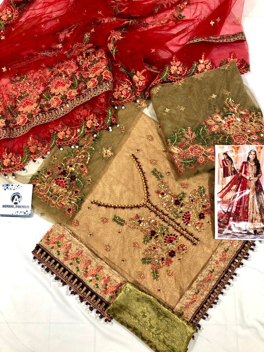 Maria B. 186 - 3 Piece Net Embroidered Dress with Net Dupatta